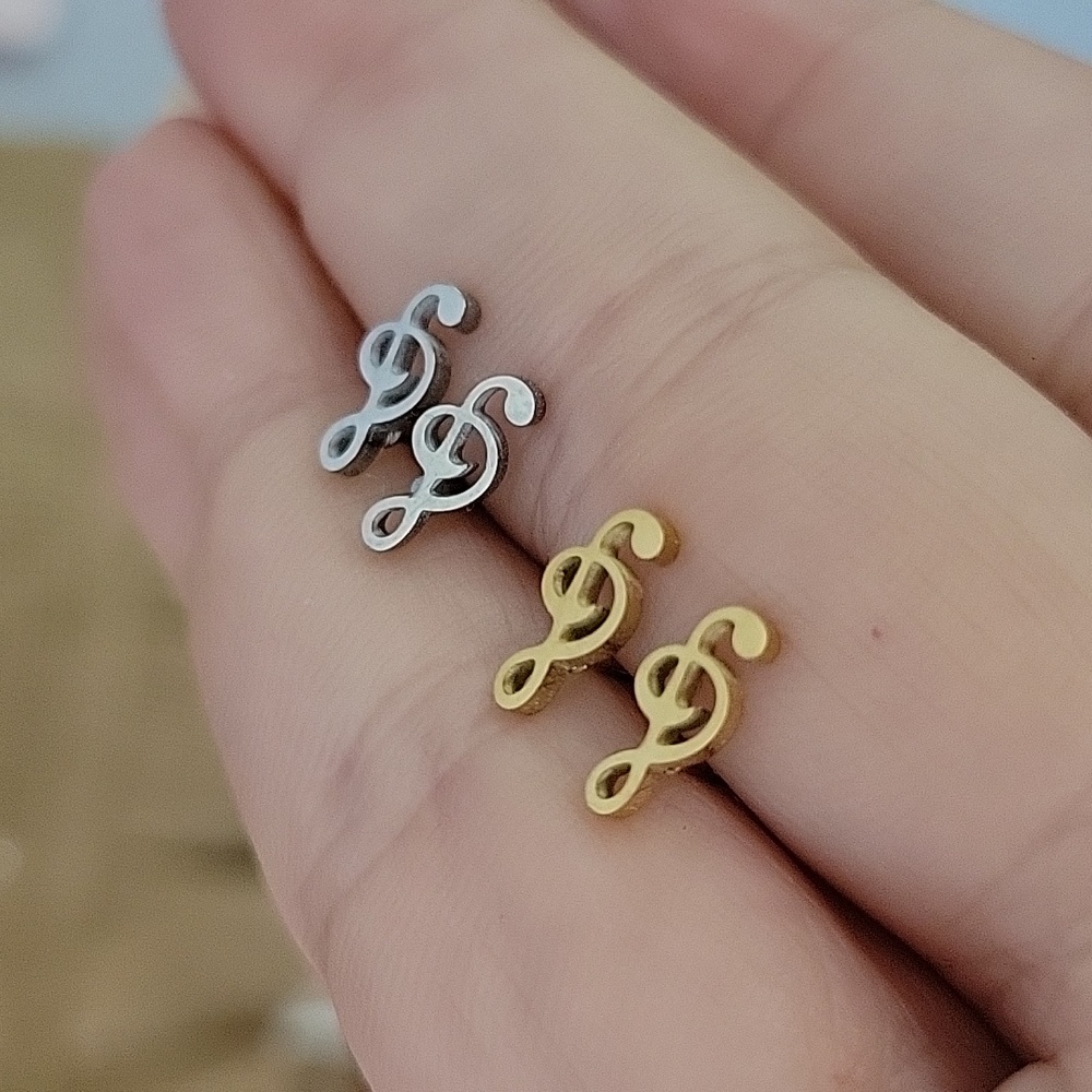 Clef Note Stud Earrings, choice of color - Picture 3 of 6